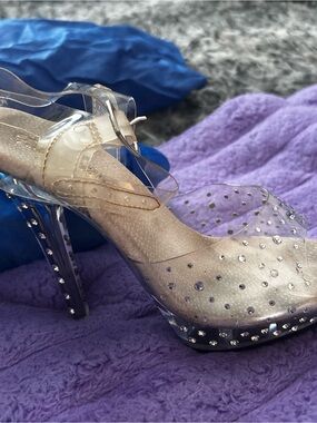 Clear Rhinestone Platform Heels - Women